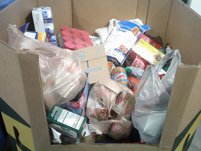 Food filled cardboard container.